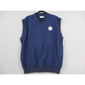 SAMCO Mens Golf Vest Pullover Navy Blue V-Neck Windbreaker Heart Logo L/XL